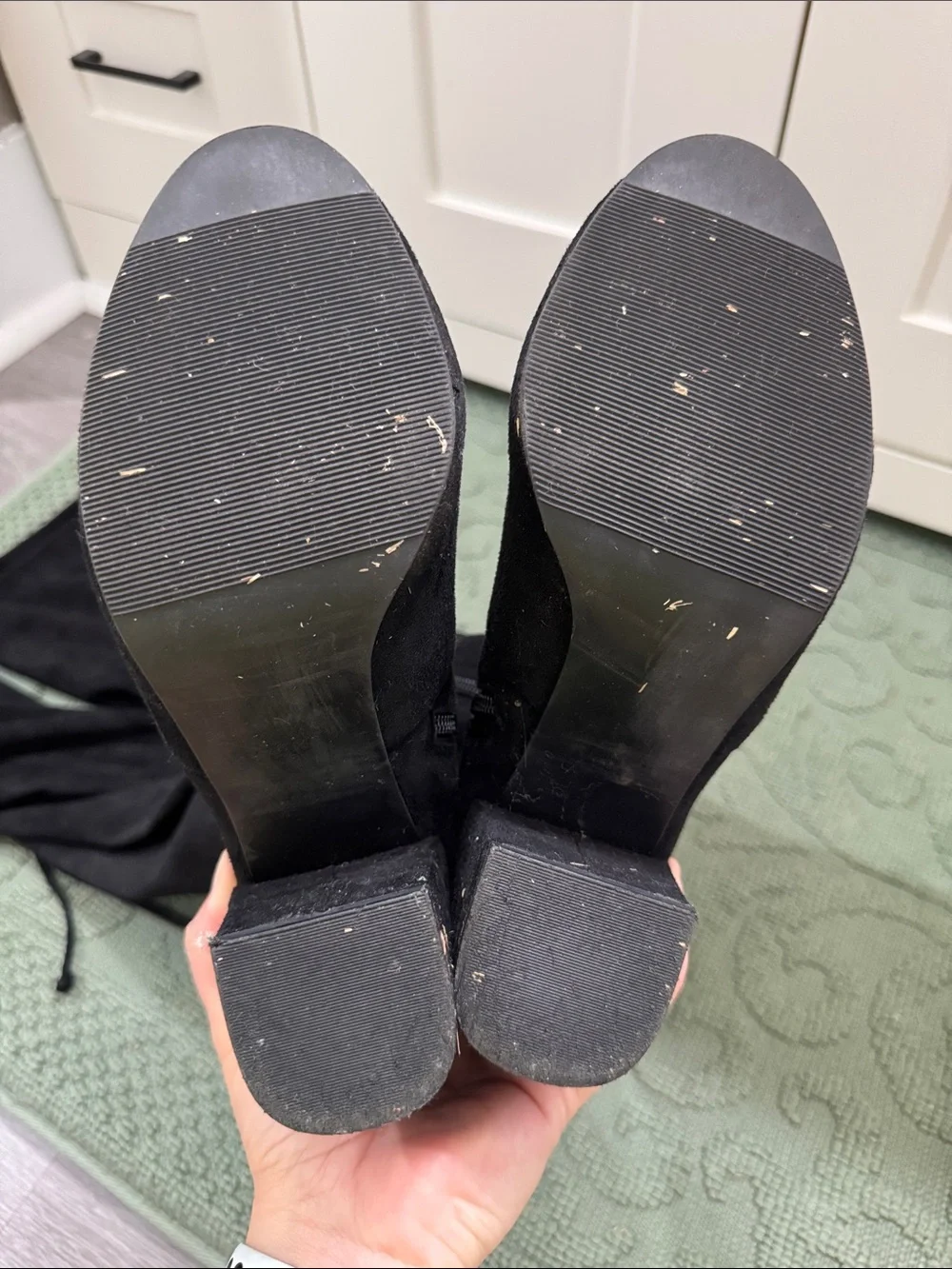 Over-the-Knee Black Suede Block Heel Boots with Back Tie